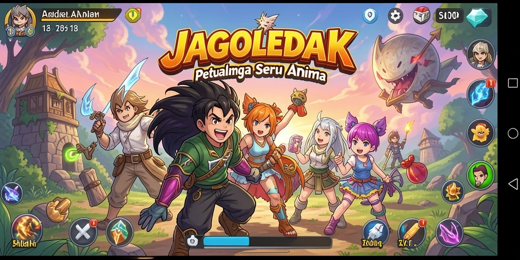 Screenshot utama JAGOLEDAK menampilkan aksi pertarungan karakter anime.