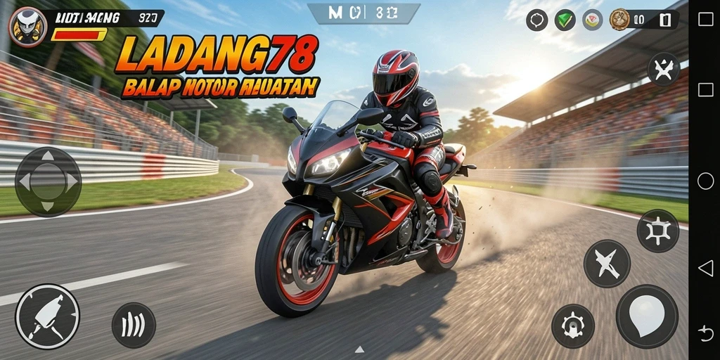 Tampilan gameplay seru LADANG78 dengan balapan motor yang mendebarkan.