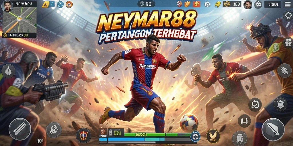 Gameplay NEYMAR88 menampilkan pertempuran intens di arena Battle Royale.